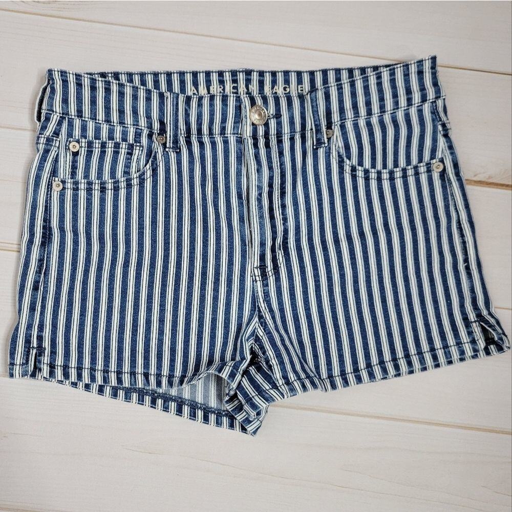American Eagle Outfitters Blue and White Striped Denim Jean Shorts
